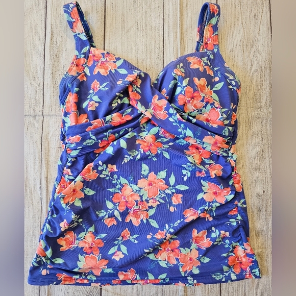 Lands’ End Women's Size 4 Swim Tank Blue Floral Tankini Swim Top Adjustable - Picture 6 of 10